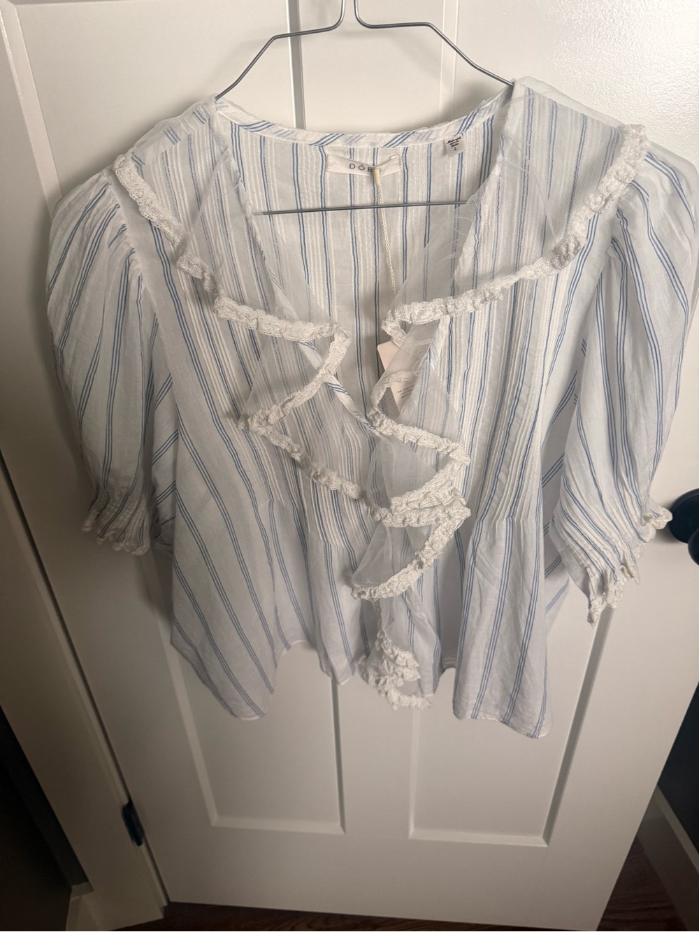 Doen Henri Saint Aurelie Stripe Ruffle Blouse NWT SZ. Large FIRM PRICE - Picture 3 of 11